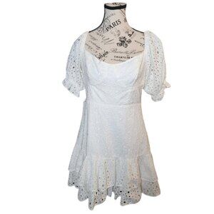 ASTR Women's White Eyelet White Mini Dress NWT M
